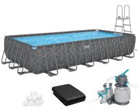Frame-Pool Bestway Grey 561KG (732x366x132 cm) mit Sandfilteranlage, Abdeckplane und Leiter